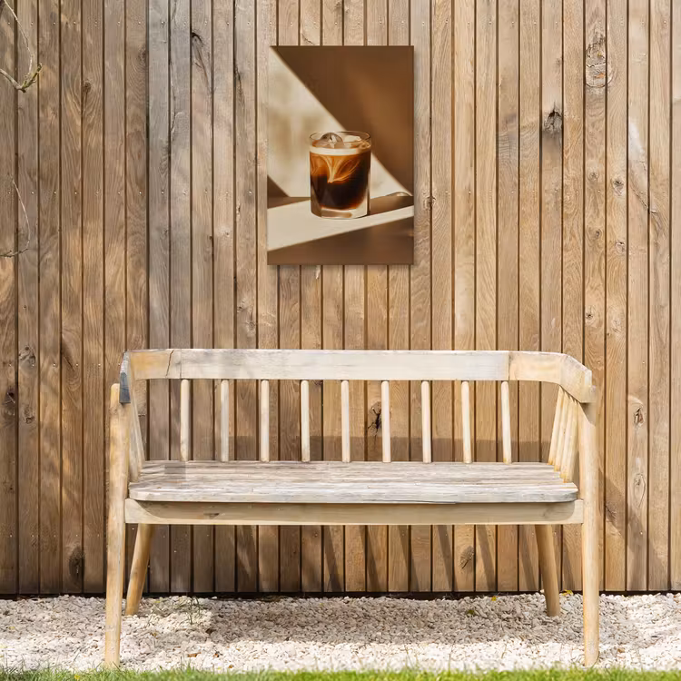 Glas - Ijskoffie - Schaduw - Bruin Tuinposter op houten frame 2 cm dik klein -sfeer4