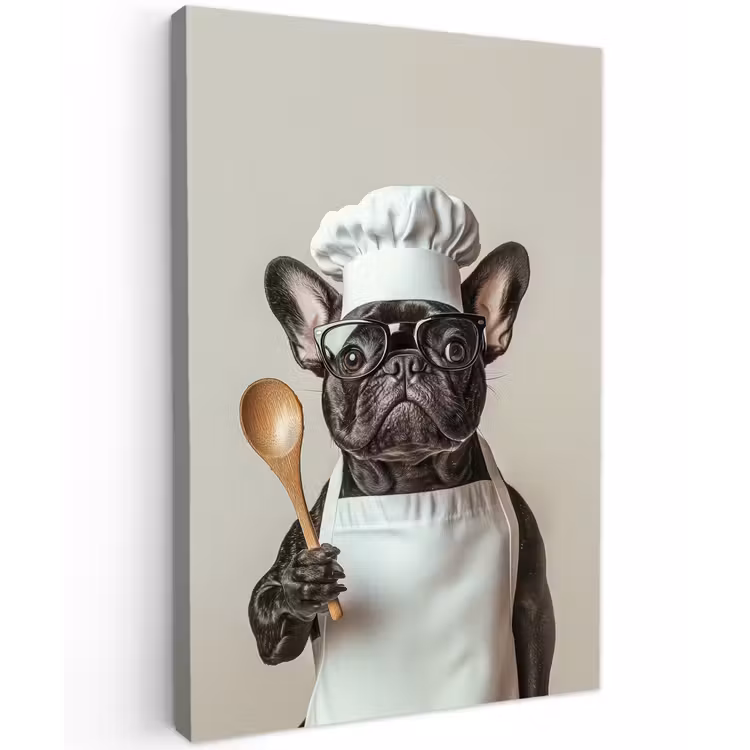 Bril - Hond - Kok Tuinposter op houten frame 2 cm dik klein -3d