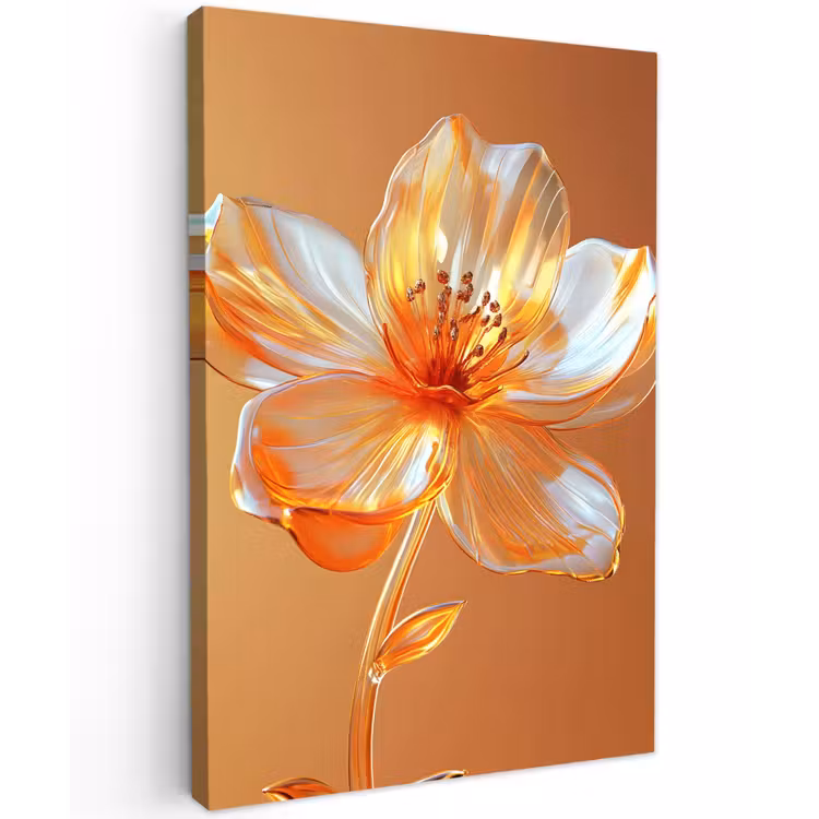 Glazen - Bloem - Oranje Tuinposter op houten frame 2 cm dik klein -3d