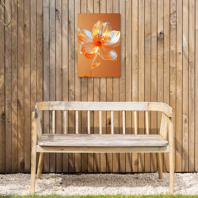Glazen - Bloem - Oranje Tuinposter op houten frame 2 cm dik klein -sfeer4