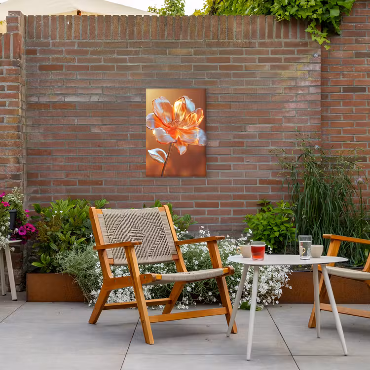 Glazen - Bloem - Zonlicht Tuinposter op houten frame 2 cm dik klein -sfeer3