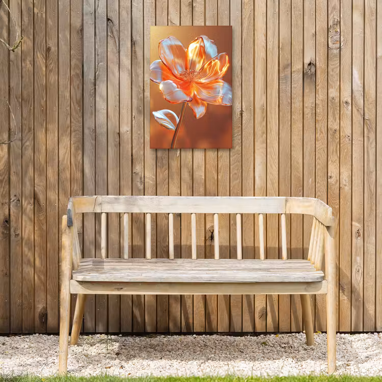 Glazen - Bloem - Zonlicht Tuinposter op houten frame 2 cm dik klein -sfeer4