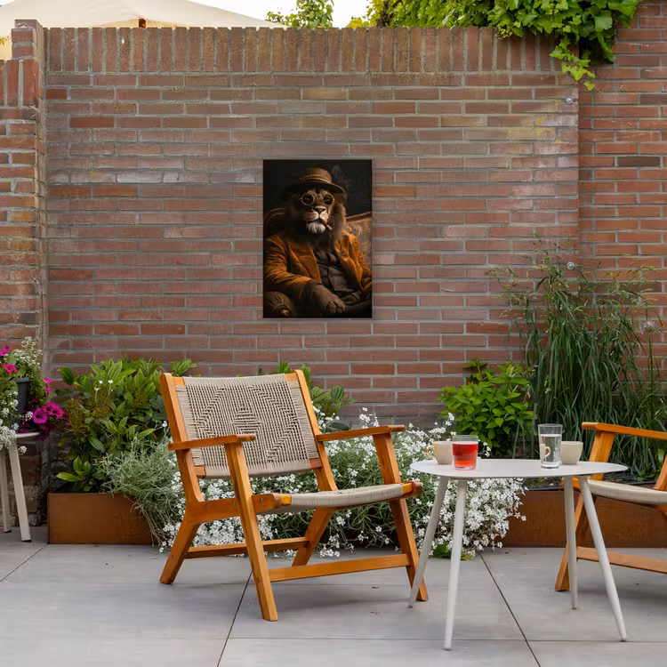 Bril - Leeuw - Bank - Hoed Tuinposter op houten frame 2 cm dik klein -sfeer3
