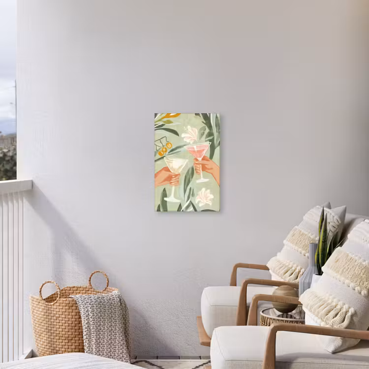 Glazen - Proosten - Bladeren - Groen Tuinposter op houten frame 2 cm dik klein -sfeer1