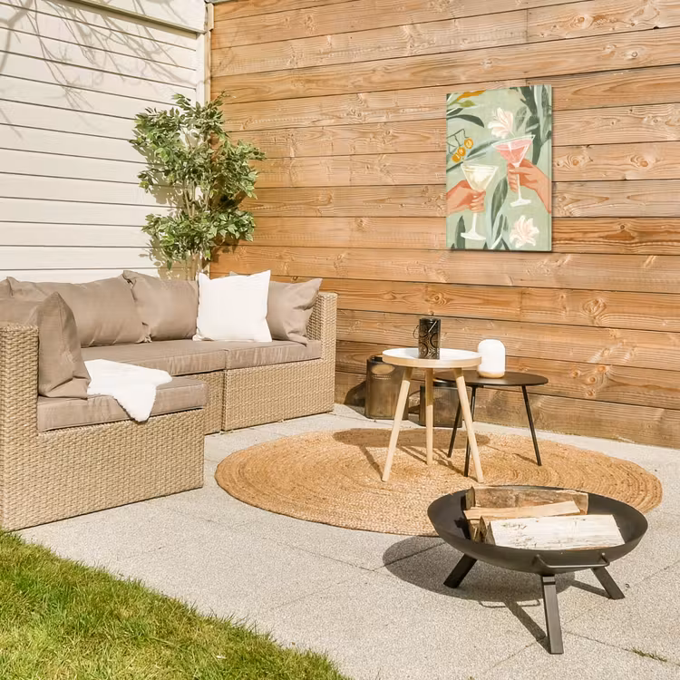 Glazen - Proosten - Bladeren - Groen Tuinposter op houten frame 2 cm dik klein -sfeer2