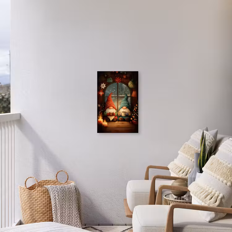 Gnooms - Kerst - Raam - Kleurrijk Tuinposter op houten frame 2 cm dik klein -sfeer1