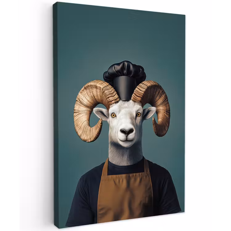 Geit - Hoorns - Kokskleding Tuinposter op houten frame 2 cm dik klein -3d