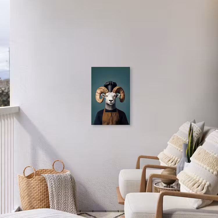 Geit - Hoorns - Kokskleding Tuinposter op houten frame 2 cm dik klein -sfeer1