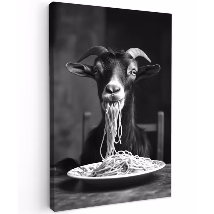 Geit - Bord - Spaghetti - Zwart Wit Tuinposter op houten frame 2 cm dik klein -3d