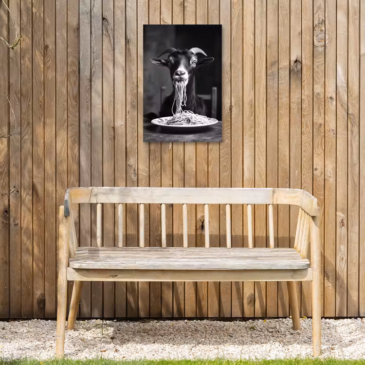 Geit - Bord - Spaghetti - Zwart Wit Tuinposter op houten frame 2 cm dik klein -sfeer4