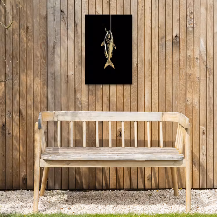 Goud - Vis - Haak - Zwart Tuinposter op houten frame 2 cm dik klein -sfeer4