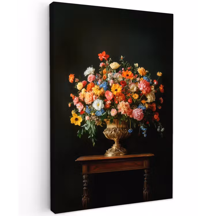 Goud - Bloemen - Kleuren - Vaas Tuinposter op houten frame 2 cm dik klein -3d