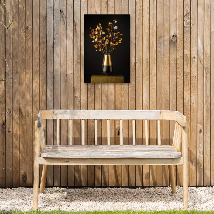 Goudbruine - Bladeren - Vaas - Herfstachtig Tuinposter op houten frame 2 cm dik klein -sfeer4