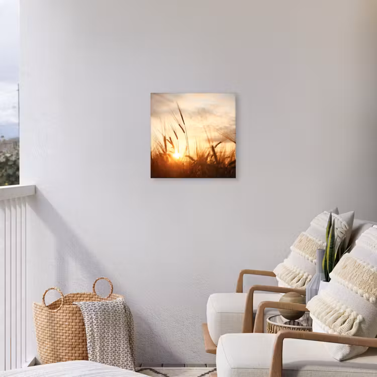Gouden Graanveld bij Zonsopgang Tuinposter op houten frame 2 cm dik klein -sfeer1