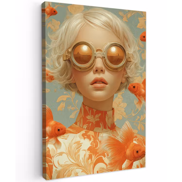 Goudvissen - Oranje - Vrouw - Blond Tuinposter op houten frame 2 cm dik klein -3d