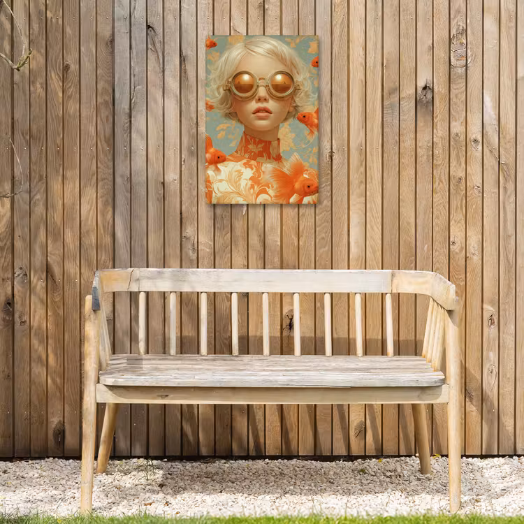 Goudvissen - Oranje - Vrouw - Blond Tuinposter op houten frame 2 cm dik klein -sfeer4