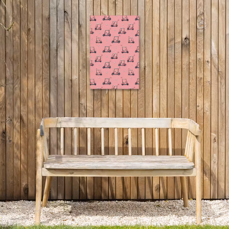Golfkar - Retro - Roze Tuinposter op houten frame 2 cm dik klein 841 -sfeer4