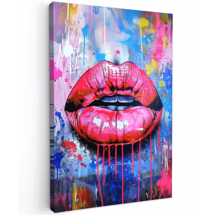 Graffiti - Lippen - Felroze - Geschilderd Tuinposter op houten frame 2 cm dik klein -3d