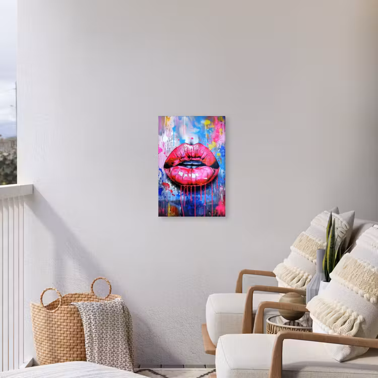 Graffiti - Lippen - Felroze - Geschilderd Tuinposter op houten frame 2 cm dik klein -sfeer1