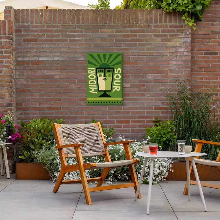 Grafisch - Art - Cocktail - Groen Tuinposter op houten frame 2 cm dik klein -sfeer3