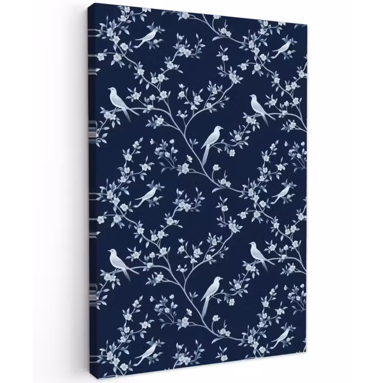 Grafisch - Bloesemtak - Blauw Tuinposter op houten frame 2 cm dik klein 841 -3d