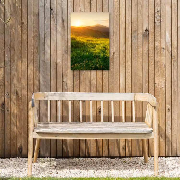 Gras - Heuvels - Zon - Natuur - Landschap Tuinposter op houten frame 2 cm dik klein -sfeer4