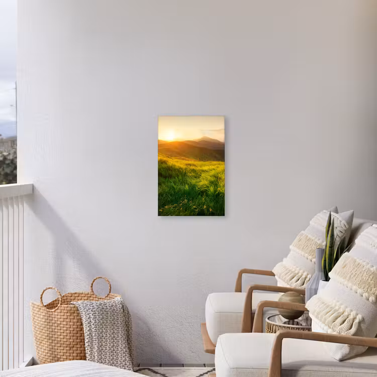 Gras - Heuvels - Zon - Natuur - Landschap Tuinposter op houten frame 2 cm dik klein -sfeer1