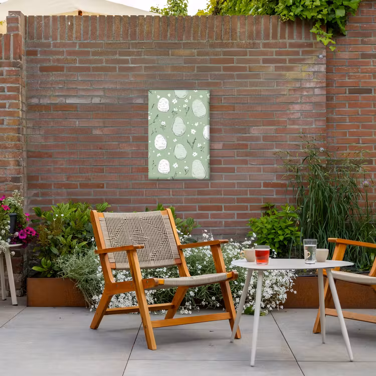Groen - Eieren - Patroon Tuinposter op houten frame 2 cm dik klein -sfeer3