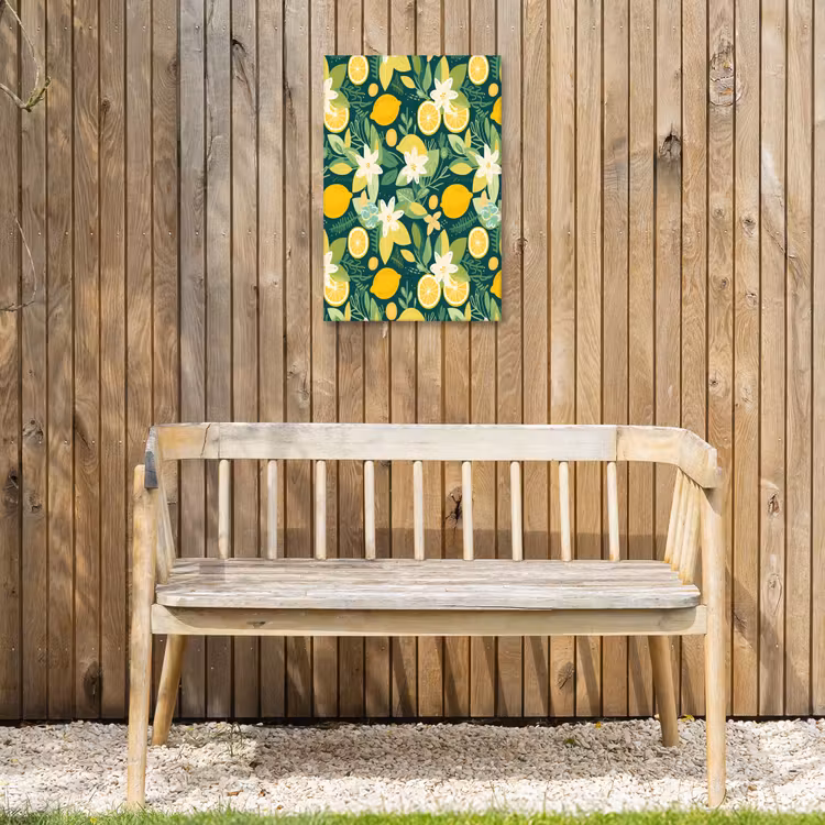 Groen - Bloemen - Citroenpartjes Tuinposter op houten frame 2 cm dik klein 841 -sfeer4