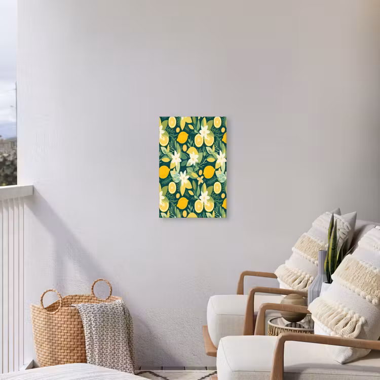Groen - Bloemen - Citroenpartjes Tuinposter op houten frame 2 cm dik klein 841 -sfeer1