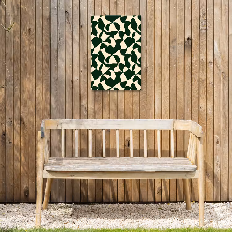 Groen - Organische vlakken - Crème Tuinposter op houten frame 2 cm dik klein 841 -sfeer4