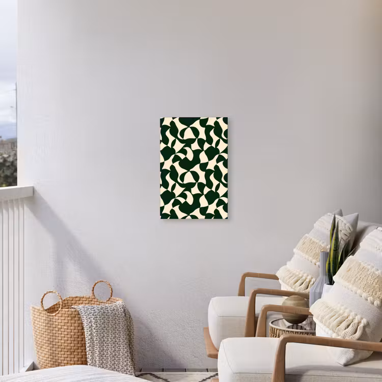 Groen - Organische vlakken - Crème Tuinposter op houten frame 2 cm dik klein 841 -sfeer1