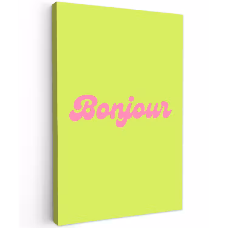 Groen - Roze bonjour - Retro Tuinposter op houten frame 2 cm dik klein -3d