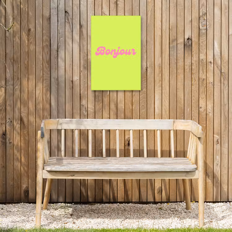 Groen - Roze bonjour - Retro Tuinposter op houten frame 2 cm dik klein -sfeer4
