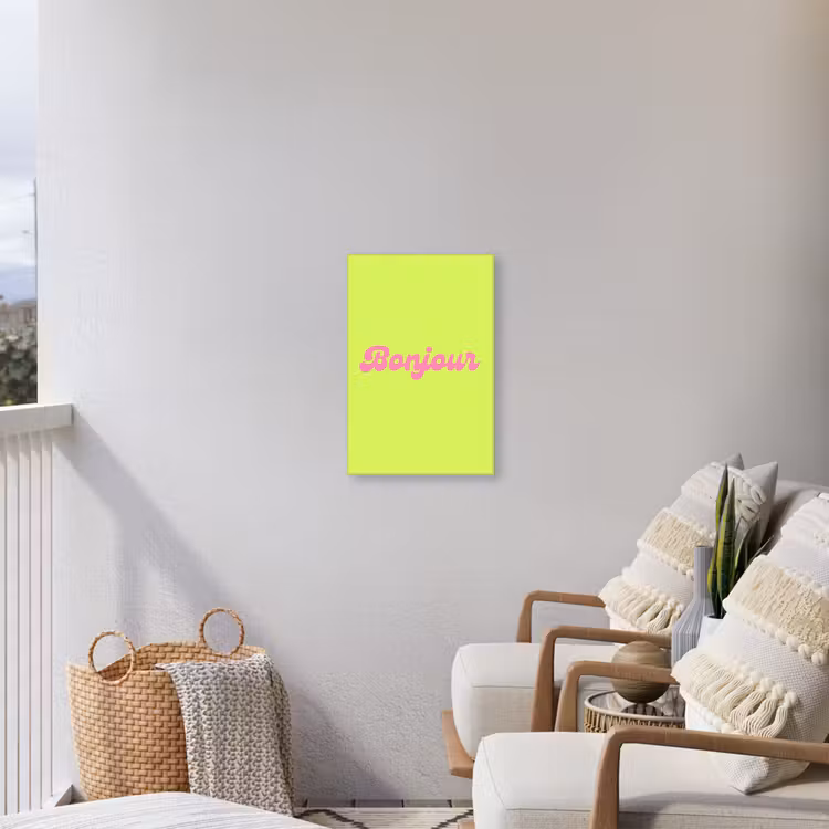 Groen - Roze bonjour - Retro Tuinposter op houten frame 2 cm dik klein -sfeer1