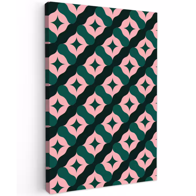 Groen - Roze - Retro - Sterren Tuinposter op houten frame 2 cm dik klein 841 -3d