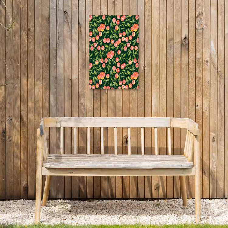 Groen - Rode - Kersen - Bladeren Tuinposter op houten frame 2 cm dik klein 841 -sfeer4