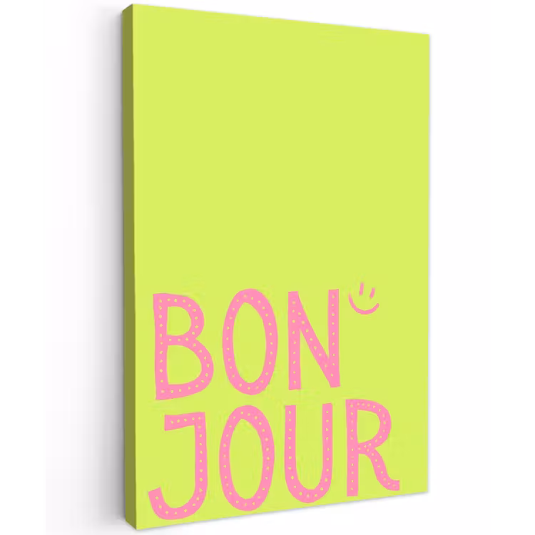 Groen - Smiley - Bonjour - Roze Tuinposter op houten frame 2 cm dik klein -3d