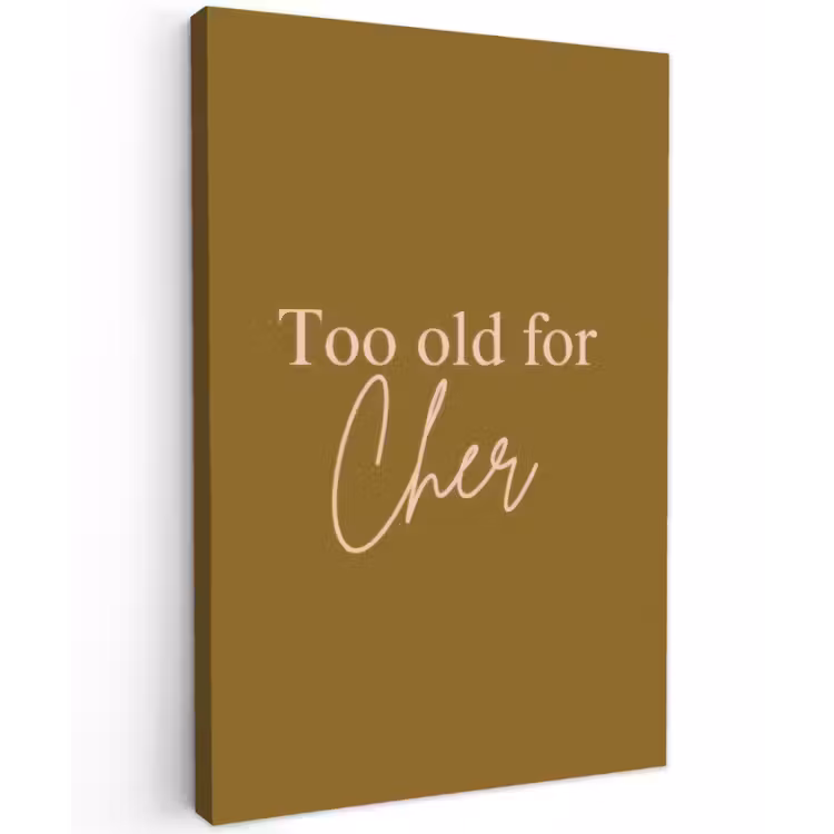 Groen - Too old for cher - Roze Tuinposter op houten frame 2 cm dik klein -3d