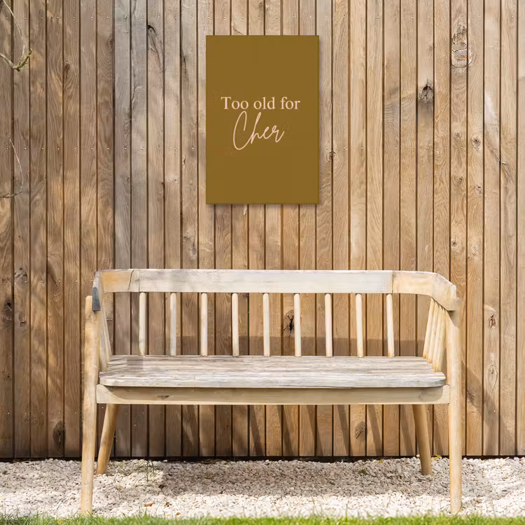 Groen - Too old for cher - Roze Tuinposter op houten frame 2 cm dik klein -sfeer4
