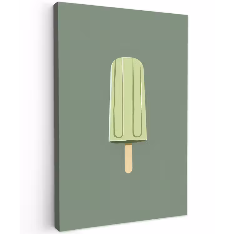 Groen - Waterijsje - Stokje - Illustratie Tuinposter op houten frame 2 cm dik klein -3d