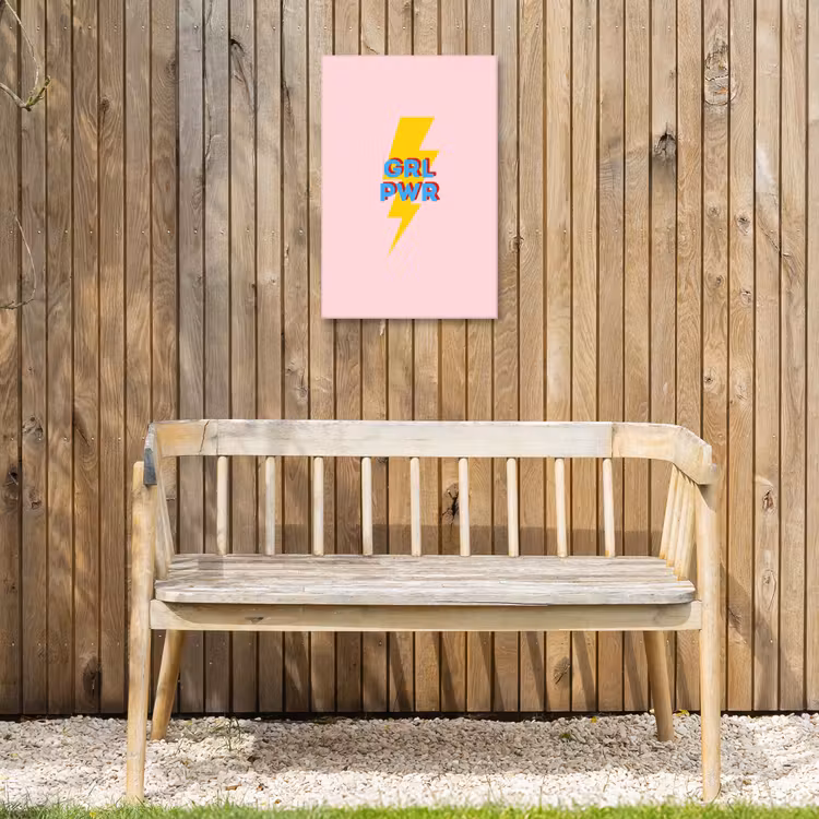 Grl pwr - Bliksem - Roze Tuinposter op houten frame 2 cm dik klein -sfeer4