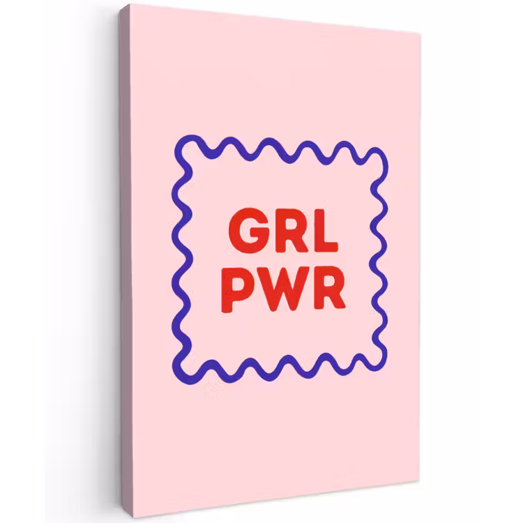 Grl pwr - Roze - Kader Tuinposter op houten frame 2 cm dik klein -3d