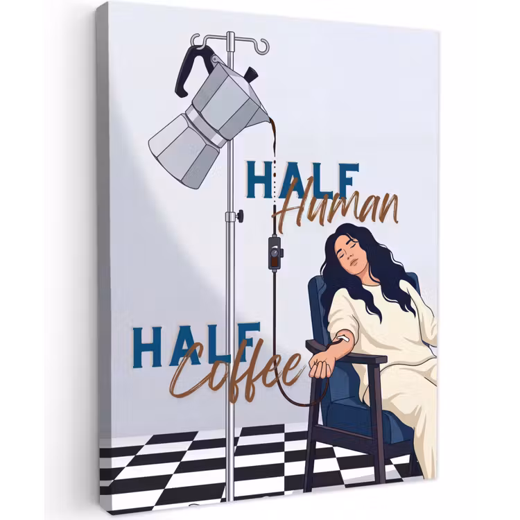 Half human, Half Coffee - Infuus - Koffie Tuinposter op houten frame 2 cm dik klein -3d