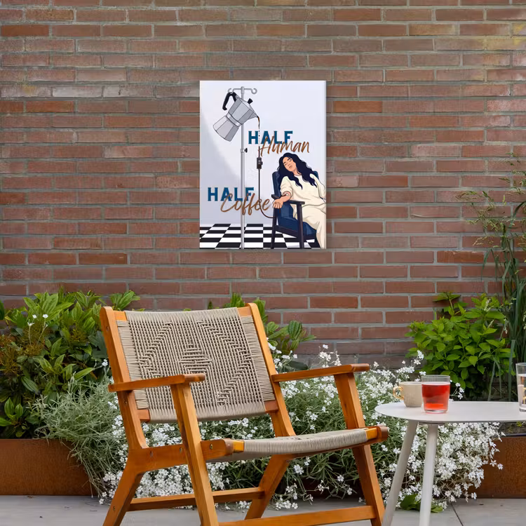 Half human, Half Coffee - Infuus - Koffie Tuinposter op houten frame 2 cm dik klein -sfeer3