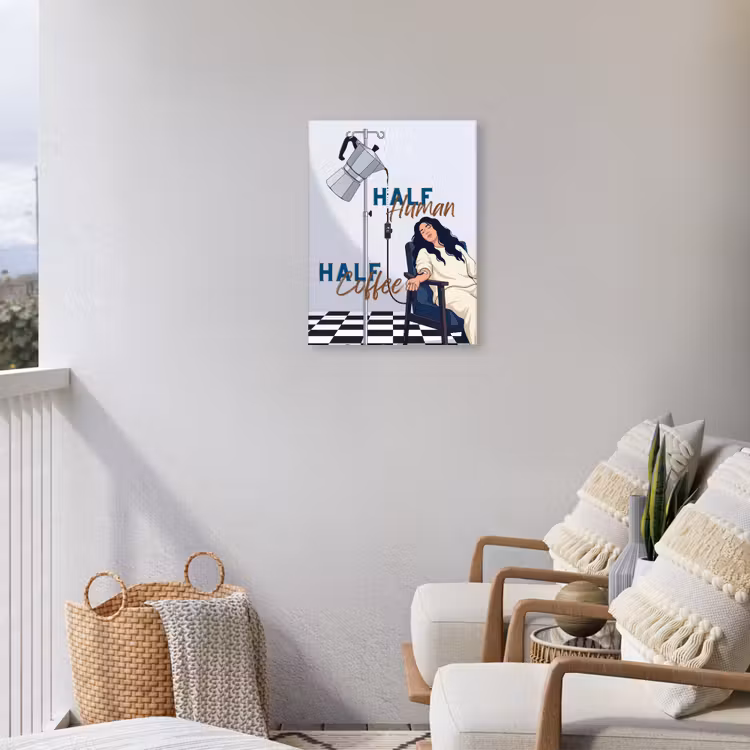 Half human, Half Coffee - Infuus - Koffie Tuinposter op houten frame 2 cm dik klein -sfeer1