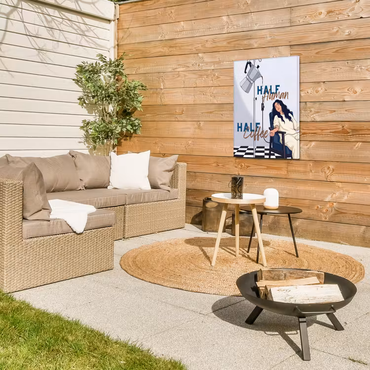Half human, Half Coffee - Infuus - Koffie Tuinposter op houten frame 2 cm dik klein -sfeer2