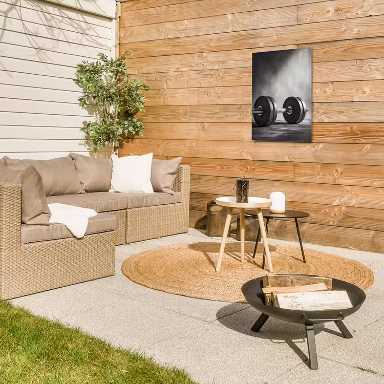 Halter - Gewichten - Zwart Tuinposter op houten frame 2 cm dik klein -sfeer2