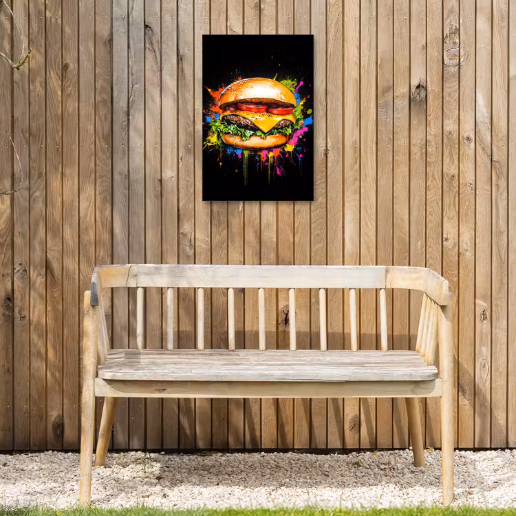 Hamburger - Graffiti - Verf - Kleurrijk - Eten - Abstract Tuinposter op houten frame 2 cm dik klein -sfeer4