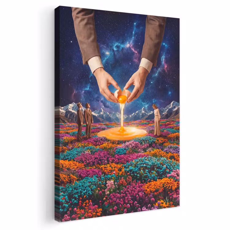 Outdoor Canvas Print - Hands - Egg - Surrealism - Handen - Ei - Surrealisme Tuinposter op houten frame 2 cm dik klein